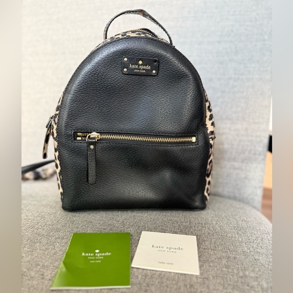 kate spade Black Leather Mini Backpack with Leopard Accent main image 7